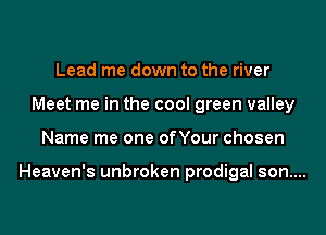 Lead me down to the river
Meet me in the cool green valley
Name me one onour chosen

Heaven's unbroken prodigal son....