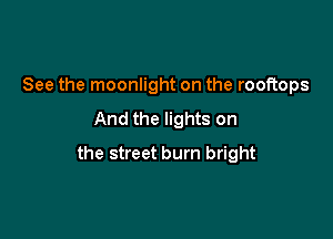 See the moonlight on the rooftops
And the lights on

the street burn bright