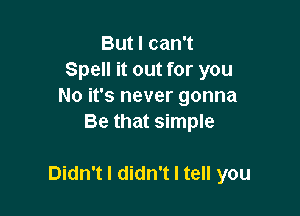But I can't
Spell it out for you
No it's never gonna
Be that simple

Didn't I didn't I tell you