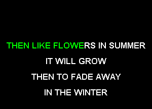 THEN LIKE FLOWERS IN SUMMER

IT WILL GROW
THEN TO FADE AWAY
IN THE WINTER