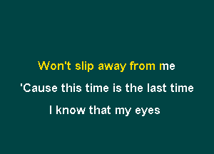 Won't slip away from me

'Cause this time is the last time

I know that my eyes