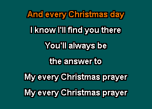 And every Christmas day
l know I'll find you there
You'll always be

the answer to

My every Christmas prayer

My every Christmas prayer