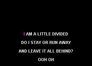 IAM A LITTLE DIVIDED
DO I STAY 0R RUN AWAY

AND LEAVE IT ALL BEHIND?
00H 0H