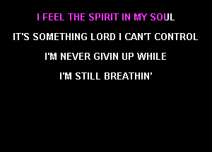 I FEEL THE SPIRIT IN MY SOUL
IT'S SOMETHING LORD I CANT CONTROL
I'M NEVER GIVIN UP WHILE
I'M STILL BREATHIN'