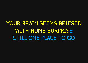 YOUR BRAIN SEEMS BRUISED
WITH NUMB SURPRISE
STILL ONE PLACE TO GO