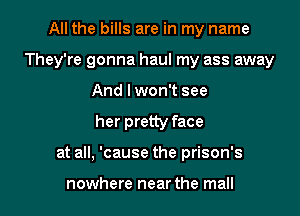 All the bills are in my name
They're gonna haul my ass away
And I won't see

her pretty face

at all, 'cause the prison's

nowhere near the mall I