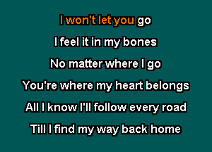 lwon't let you go
lfeel it in my bones

No matter where I go

You're where my heart belongs

All I know I'll follow every road

Till lfmd my way back home