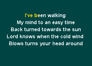 I've been walking
My mind to an easy time
Back turned towards the sun
Lord knows when the cold wind
Blows turns your head around