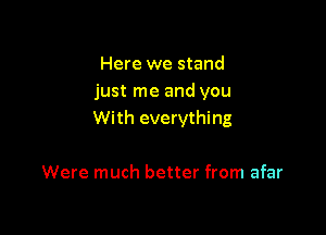 Here we stand
just me and you

With everything

Were much better from afar