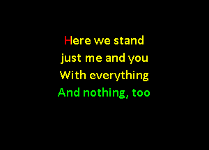 Here we stand
just me and you

With everything
And nothing, too