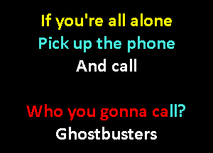 If you're all alone
Pick up the phone
And call

Who you gonna call?
Ghostbusters