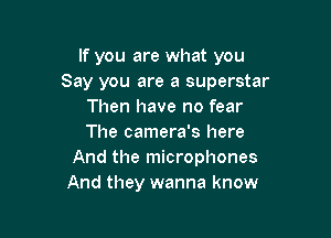If you are what you
Say you are a superstar
Then have no fear

The camera's here
And the microphones
And they wanna know