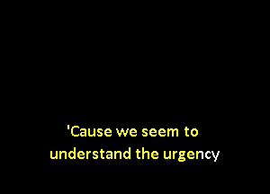 'Cause we seem to
understand the urgency