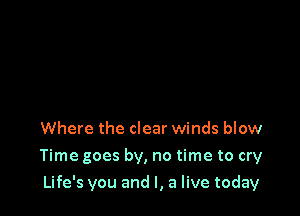 Where the clear winds blow
Time goes by, no time to cry

Life's you and l, a live today