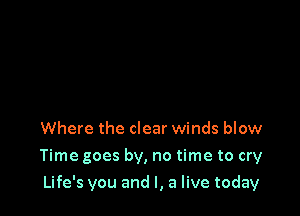 Where the clear winds blow
Time goes by, no time to cry

Life's you and l, a live today