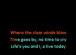 Where the clear winds blow
Time goes by, no time to cry

Life's you and l, a live today