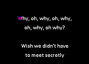 Why, oh, why, oh, why,

oh, why, oh why?

Wish we didn't have

to meet secretly