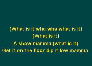 (What is it wha wha what is it)

(What is it)
A show mamma (what is it)
Get it on the floor dip it low mamma