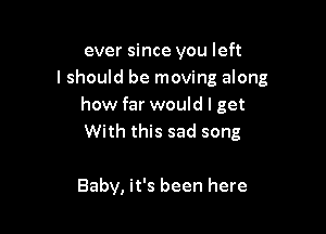 ever since you left
lshould be moving along
how far would I get

With this sad song

Baby, it's been here