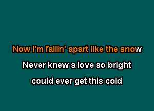 Now I'm fallin' apart like the snow

Never knew a love so bright

could ever get this cold