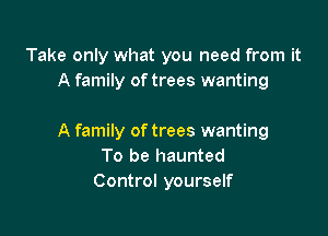 Take only what you need from it
A family of trees wanting

A family of trees wanting
To be haunted
Control yourself