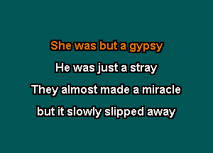 She was but a gypsy
He was just a stray

They almost made a miracle

but it slowly slipped away