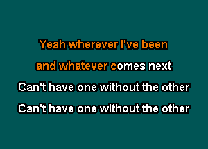 Yeah wherever I've been
and whatever comes next

Can't have one without the other

Can't have one without the other