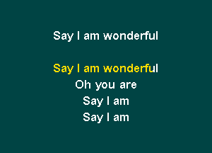 Say I am wonderful

Say I am wonderful

Oh you are
Say I am
Say I am