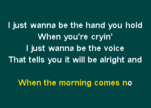 I just wanna be the hand you hold
When you're cryin'
I just wanna be the voice
That tells you it will be alright and

When the morning comes no