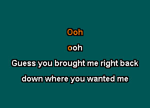 Ooh

ooh

Guess you brought me right back

down where you wanted me