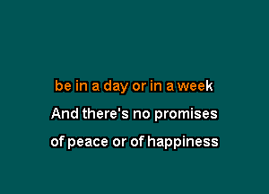 be in a day or in a week

And there's no promises

of peace or of happiness