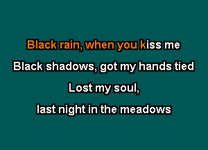 Black rain, when you kiss me

Black shadows, got my hands tied

Lost my soul,

last night in the meadows