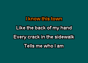 I know this town
Like the back of my hand

Every crack in the sidewalk

Tells me who I am