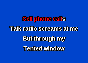 Cell phone calls

Talk radio screams at me
But through my
Tented window