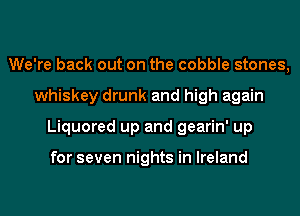 We're back out on the cobble stones,
whiskey drunk and high again
Liquored up and gearin' up

for seven nights in Ireland