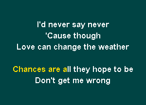 I'd never say never
'Cause though
Love can change the weather

Chances are all they hope to be
Don't get me wrong