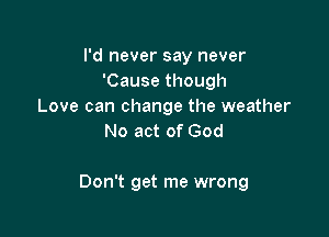 I'd never say never
'Cause though
Love can change the weather
No act of God

Don't get me wrong