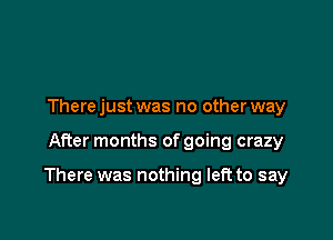 There just was no other way

After months of going crazy

There was nothing left to say