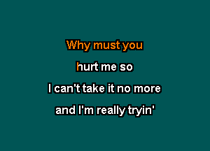 Why must you
hurt me so

I can't take it no more

and I'm reallytryin'