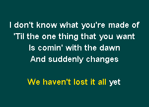 I don't know what you're made of
'Til the one thing that you want
Is comin' with the dawn
And suddenly changes

We haven't lost it all yet