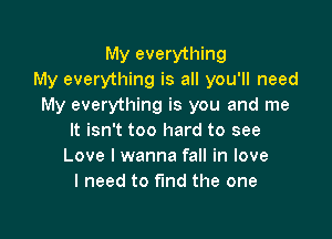 My everything
My everything is all you'll need
My everything is you and me

It isn't too hard to see
Love I wanna fall in love
I need to fund the one