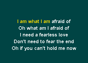 I am what I am afraid of
Oh what am I afraid of

I need a fearless love
Don't need to fear the end
011 if you can't hold me now
