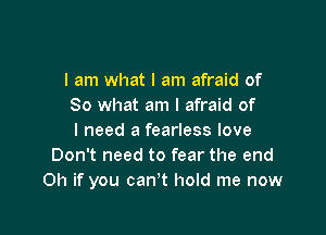 I am what I am afraid of
So what am I afraid of

I need a fearless love
Don't need to fear the end
on if you can't hold me now