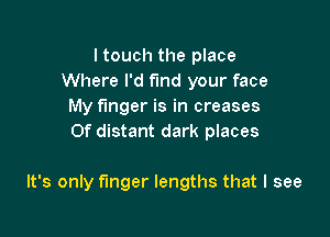 I touch the place
Where I'd find your face
My finger is in creases
Of distant dark places

It's only finger lengths that I see