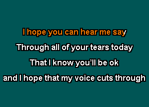 I hope you can hear me say
Through all of your tears today
That I know youyll be ok

and I hope that my voice cuts through