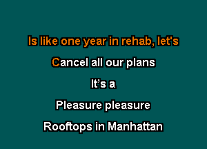 ls like one year in rehab, let's

Cancel all our plans
Ifs a
Pleasure pleasure

Rooftops in Manhattan