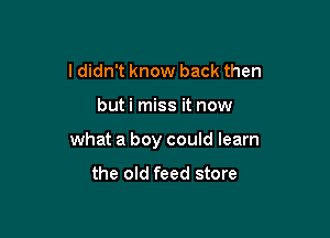 I didn't know back then

but i miss it now

what a boy could learn

the old feed store