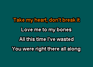 Take my heart, don't break it
Love me to my bones

All this time I've wasted

You were right there all along