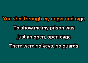 You shot through my anger and rage
To show me my prison was
just an open, open cage

There were no keys, no guards