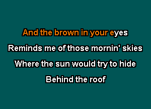 And the brown in your eyes

Reminds me ofthose mornin' skies

Where the sun would try to hide
Behind the roof